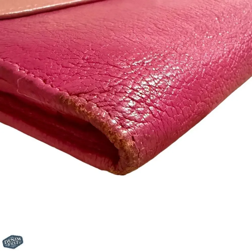 Miu‎ Miu Pink Bicolor/Two Tone Leather Continental Flap Snap Long Wallet